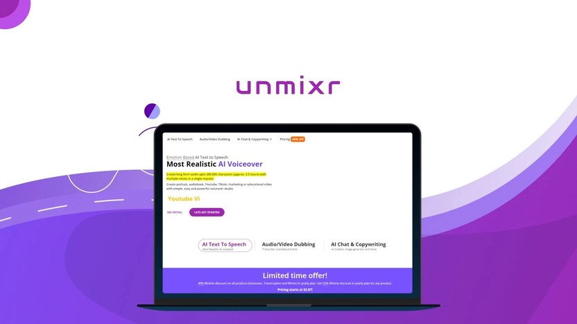 Unmixr Ai - Text to Speech, Speech to Text, Ai Chat(Gpt-4O,Claude-3.5) Lifetime Deal